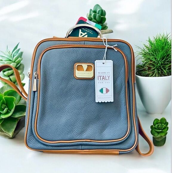 NWT RARE Gorgeous Valentina Grey & Tan Backpack Real Finest Italian Leather Bag main image 12